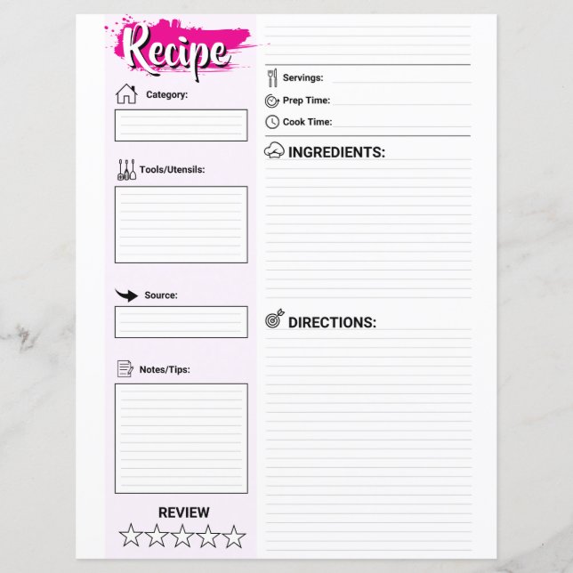 Lámina Cute Blank Recipe Paper Sheet (Full Page Fillable) (Anverso)