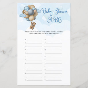 Lámina Cute Boy baby bear globos marrones Baby Shower ABC