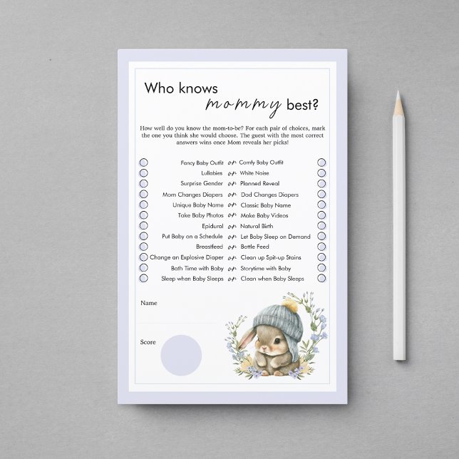 Lámina Cute Bunny Wildflowers Baby Shower Party Games (Cute Bunny Wildflowers Baby Shower Party Games)