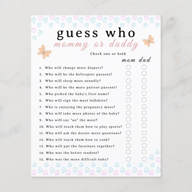 Lámina Cute Butterflies Hearts Baby Shower sheet paper  (Anverso)