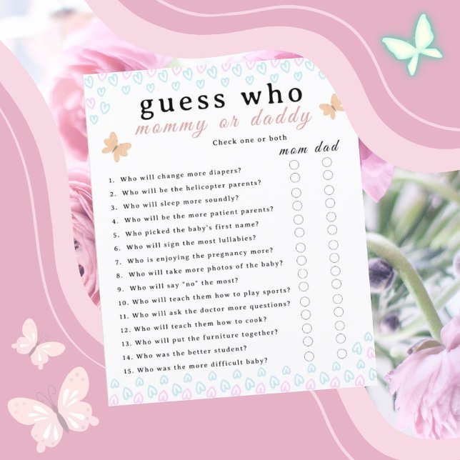 Lámina Cute Butterflies Hearts Baby Shower sheet paper  (Cute Butterflies Hearts Baby Shower sheet of paper 5.5" x 8.5" /wight color. baby shower activity.)