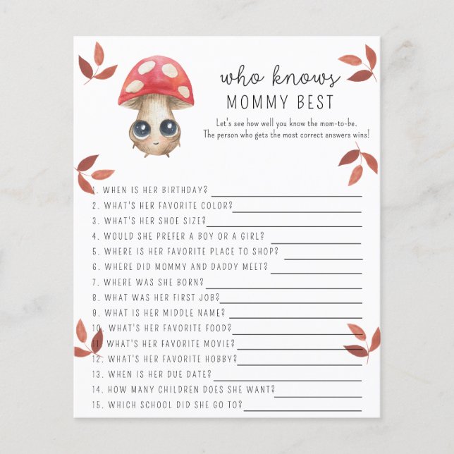 Lámina Cute champihroom - Quién conoce a mamá mejor juego (Anverso)