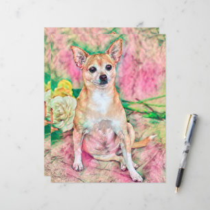 Lámina Cute Chihuahua Arte Retrato Rosa de Perro Verde