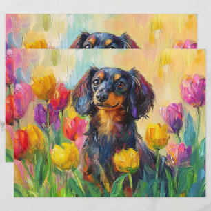 Lámina Cute Dachshund Colorous Tulips Escrapbook Paper