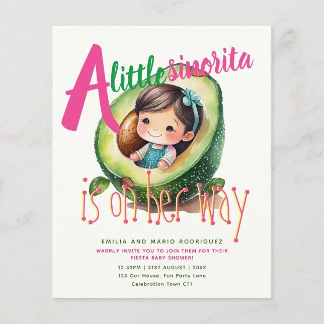 Lámina Cute Fiesta Chica Baby Shower Sinorita PRESUPUESTO (Anverso)