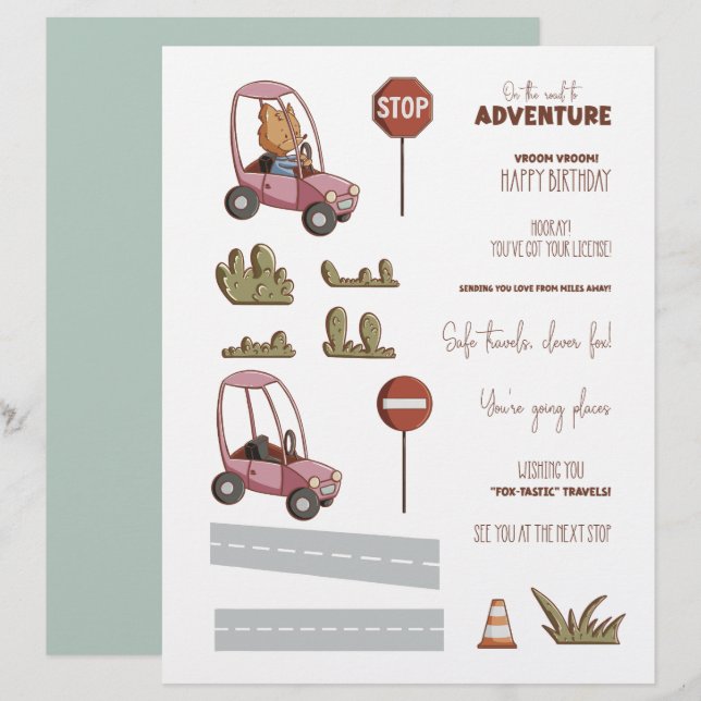 Lámina Cute Fox Car Scene Creator Scrapbook Craft Paper (Anverso / Reverso)