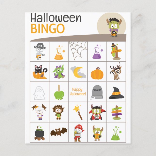 Lámina Cute Frankenstein y Spider Halloween BINGO Board! (Anverso)