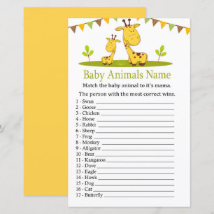 Lámina Cute girafa Bebé Animales Nombre Juego