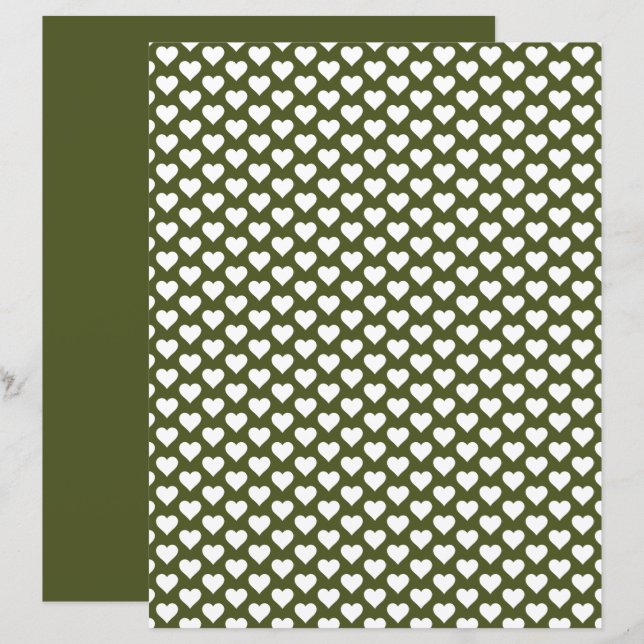 Lámina Cute Heart Pattern Army Green Scrapbook Paper (Anverso / Reverso)