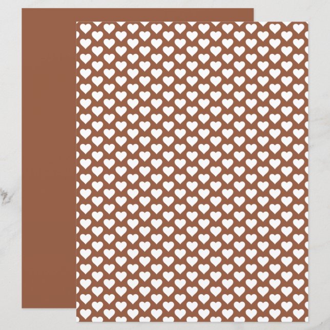 Lámina Cute Heart Pattern Coconut Brown Scrapbook Paper (Anverso / Reverso)