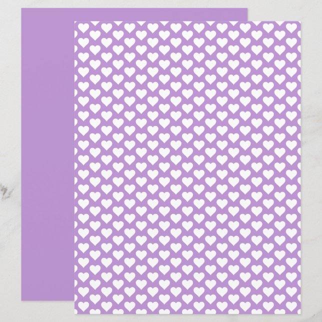 Lámina Cute Heart Pattern Lavender Shade papel de cuadern (Anverso / Reverso)