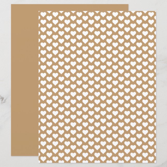 Lámina Cute Heart Pattern Light Brown Scrapbook Paper (Anverso / Reverso)