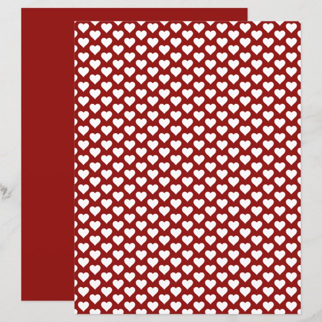 Lámina Cute Heart Pattern Scarlet Red Scrapbook Paper (Anverso / Reverso)