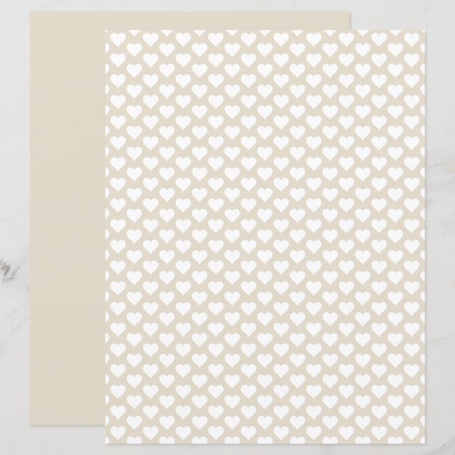 Lámina Cute Hearts Pattern Earthy Beige Scrapbook Paper (Anverso / Reverso)