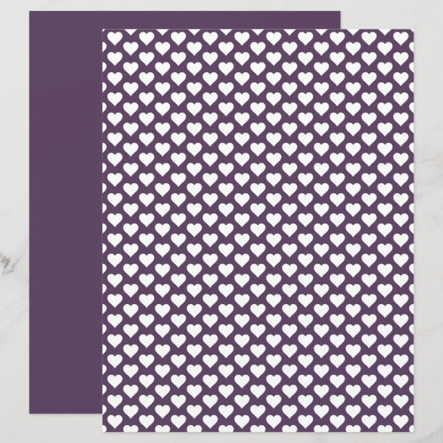 Lámina Cute Hearts Pattern English Violet Scrapbook Paper (Anverso / Reverso)