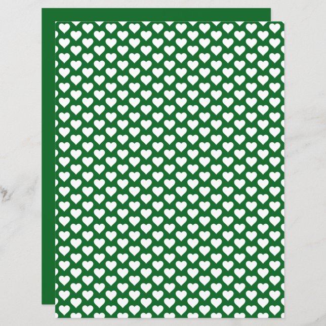 Lámina Cute Hearts Pattern Forest Green Scrapbook Paper (Anverso / Reverso)