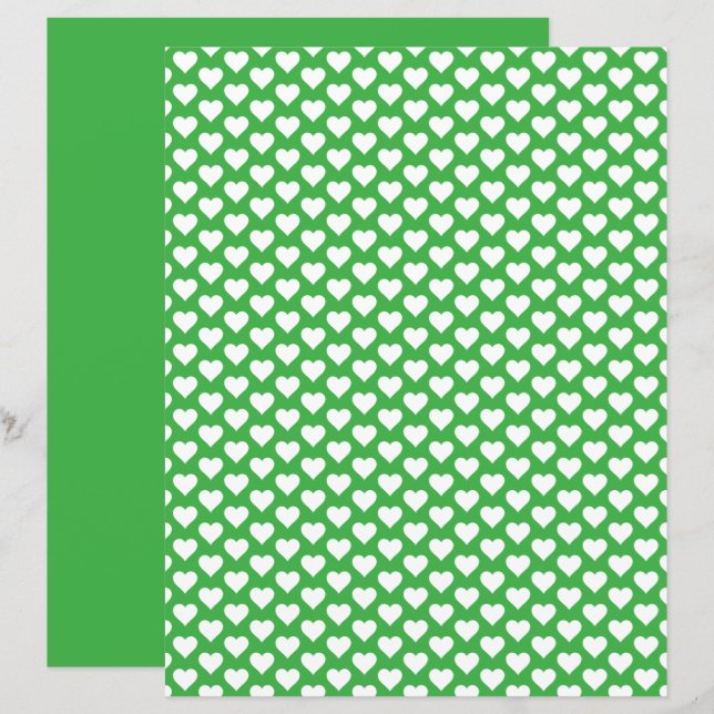 Lámina Cute Hearts Pattern Green Scrapbook Paper (Anverso / Reverso)