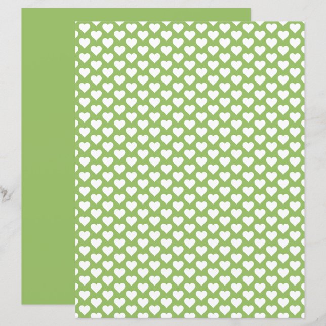 Lámina Cute Hearts Pattern Olive Green Scrapbook Paper (Anverso / Reverso)