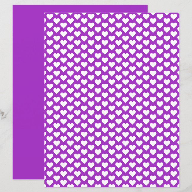 Lámina Cute Hearts Pattern Purple Scrapbook Paper (Anverso / Reverso)