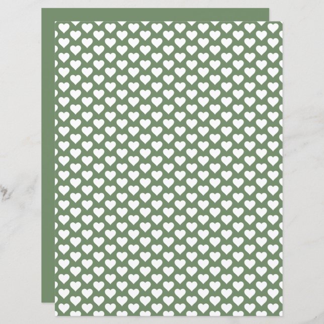 Lámina Cute Hearts Pattern Sage Green Scrapbook Paper (Anverso / Reverso)