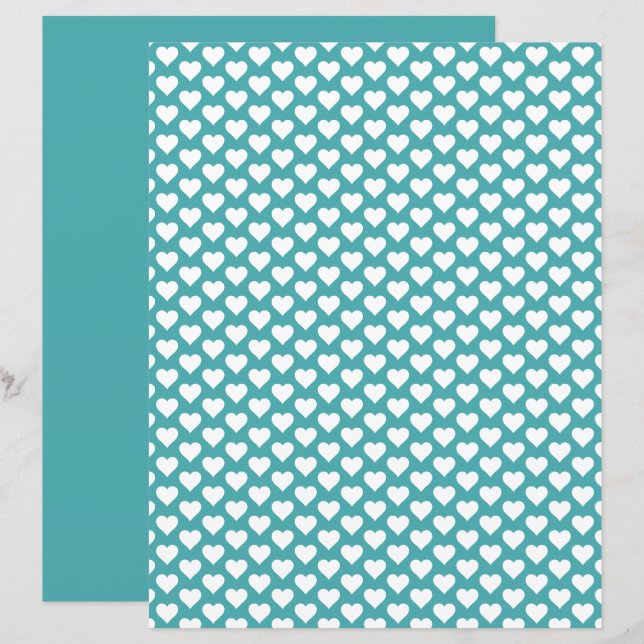 Lámina Cute Hearts Pattern Verde azulada Scrapbook Paper (Anverso / Reverso)