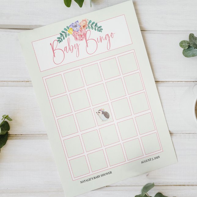 Lámina Cute Hedgehog Bingo Baby Shower Rosa (Subido por el creador)