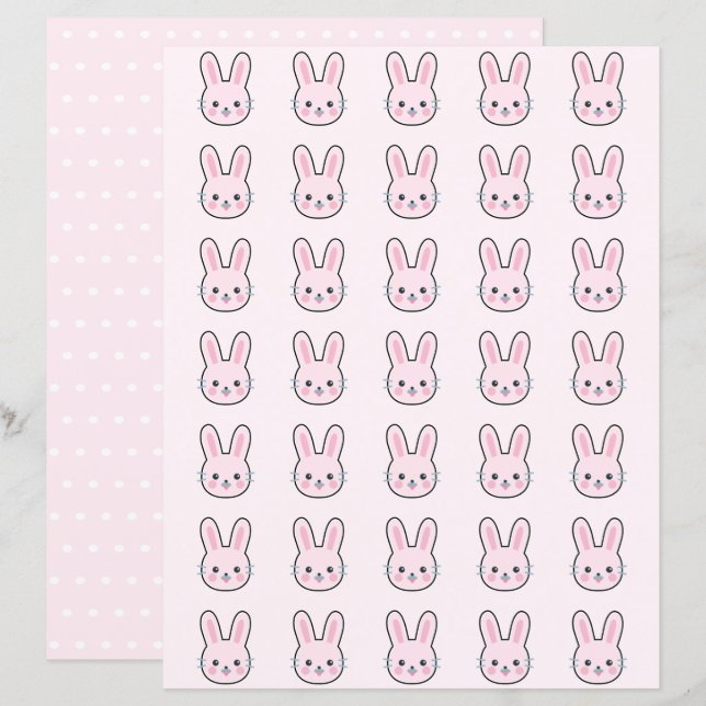 Lámina Cute Kawaii Bunny Polka Rosa Dots Papel de cuadern (Anverso / Reverso)