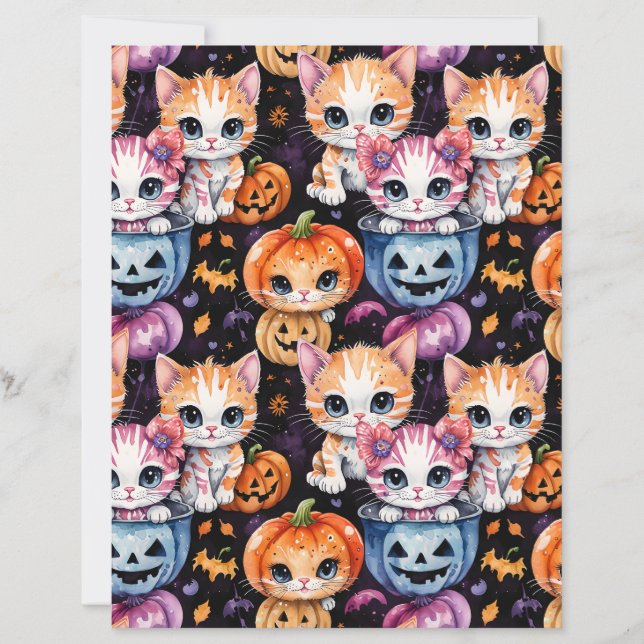 Lámina Cute Kitten Halloween Trick-or-Treat Paper (Anverso)