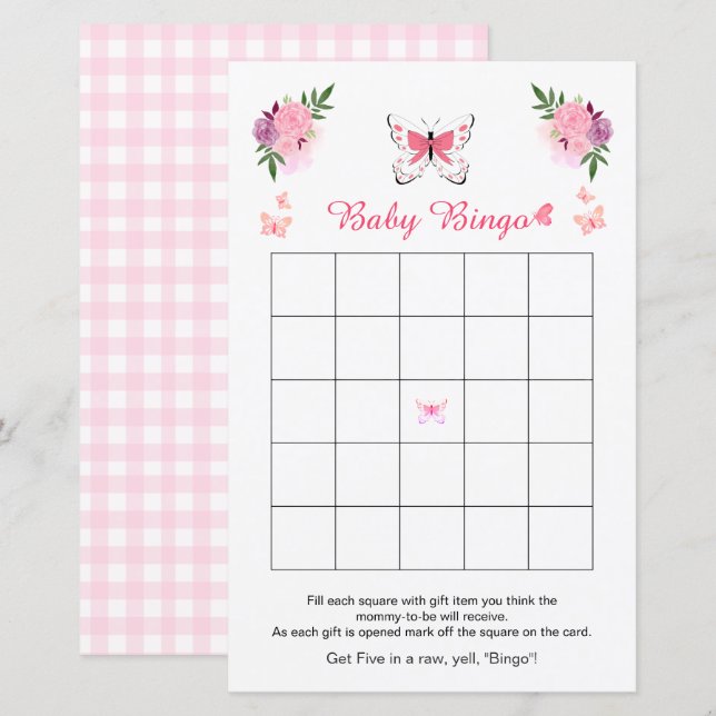Lámina Cute Little Butterfly Baby Shower Bingo Game  (Anverso / Reverso)