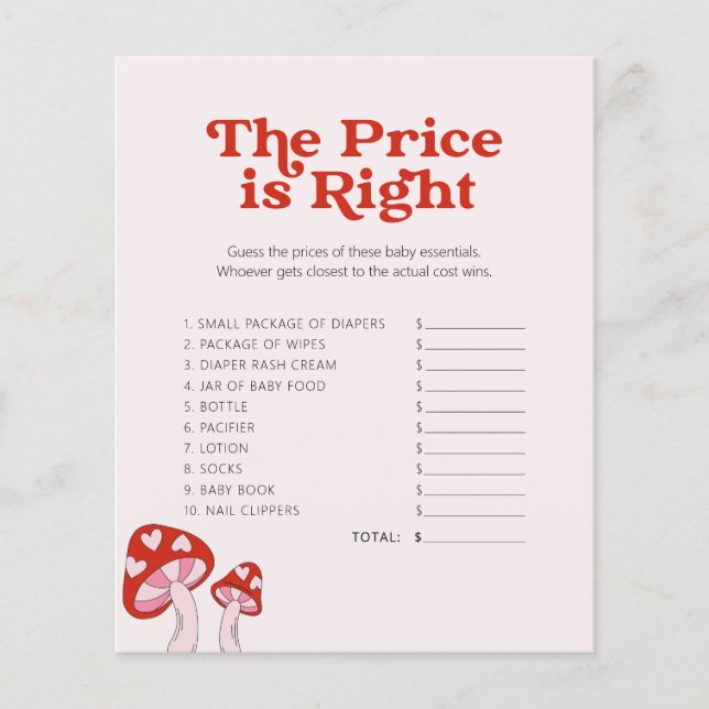 Lámina Cute Mushroom Baby Shower - Juego - Adivina El Pre (Anverso)