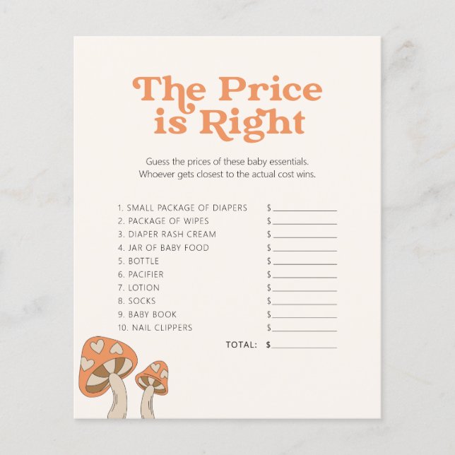 Lámina Cute Mushroom Baby Shower - Juego - Adivina El Pre (Anverso)