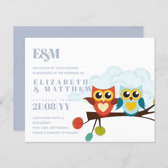 Lámina Cute OWLS Tema Boda Naranja Azul (Anverso / Reverso)