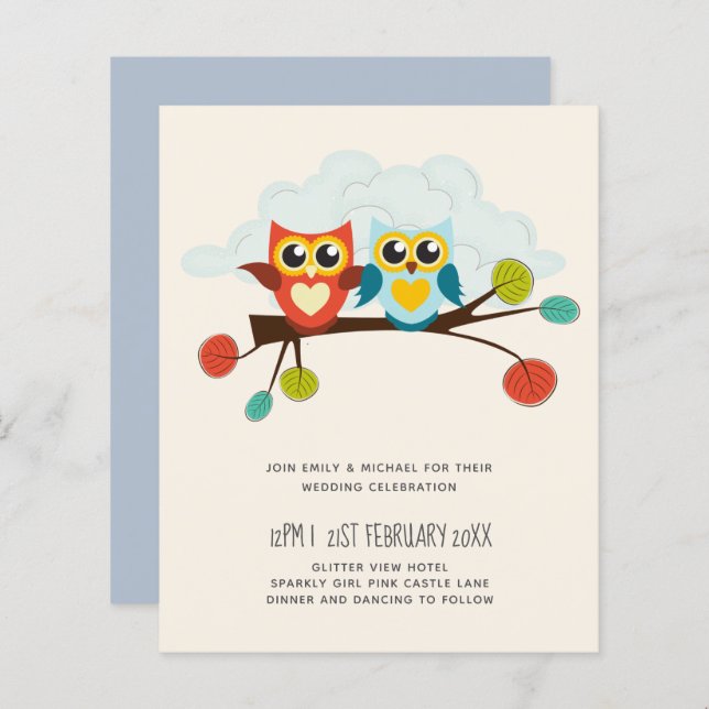 Lámina Cute OWLS Tema Boda Naranja Azul (Anverso / Reverso)