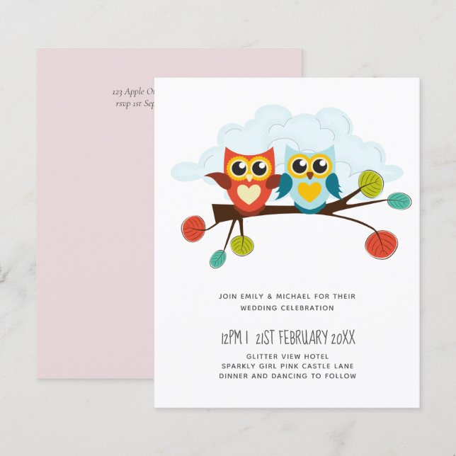Lámina Cute OWLS Tema Boda Naranja Azul (Anverso / Reverso)