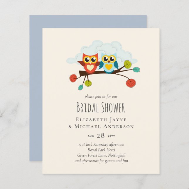 Lámina Cute OWLS Tema Boda Naranja Azul (Anverso / Reverso)