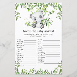 Lámina Cute Panda Bear Green Name Baby Animal Game