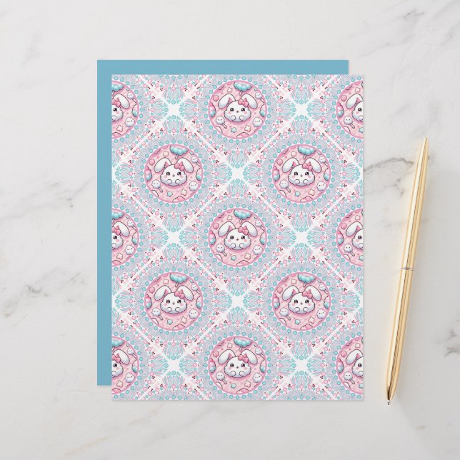 Lámina Cute Pastel Kawaii Bunny Dot Mandala Diamond Tile (Anverso/Reverso In Situ)