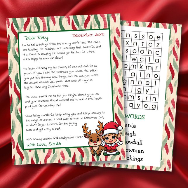 Lámina Cute Personalized Letter from Santa | Word Search (Subido por el creador)