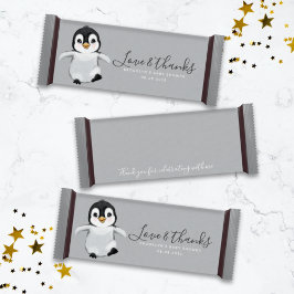 Lámina Cute pingüino Baby Shower Candy Bar Wrapper