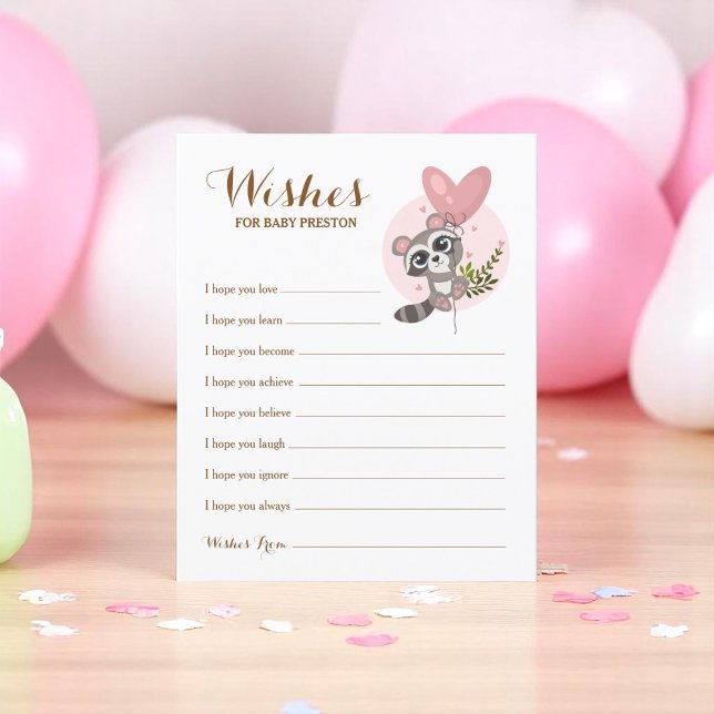 Lámina Cute Raccoon Baby Shower Game Wings For Baby (Cute Raccoon Baby Shower Game Wishes For Baby
)