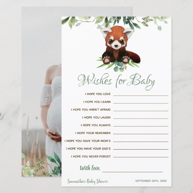 Lámina Cute Red Panda Baby Shower Game Wings for baby (Anverso / Reverso)