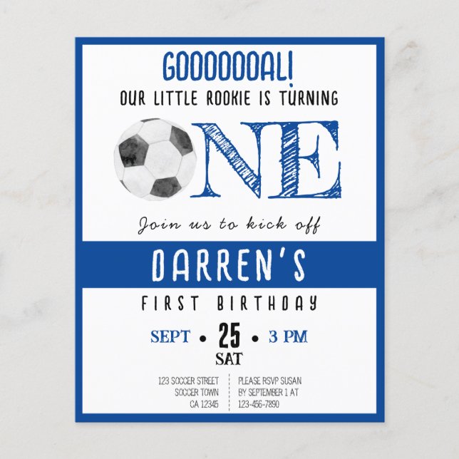 Lámina Cute Rookie Soccer Budget Invitación de primer cum (Anverso)