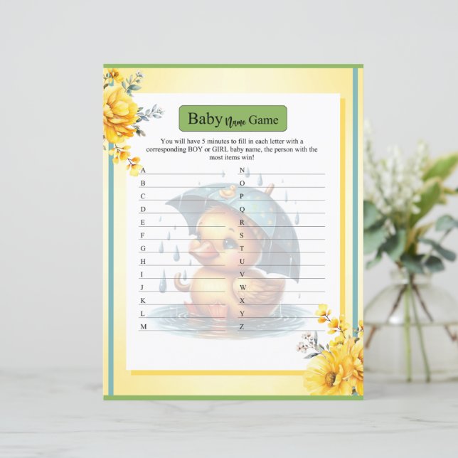Lámina Cute Rubber Duck Baby Shower Name Game (Anverso de pie)
