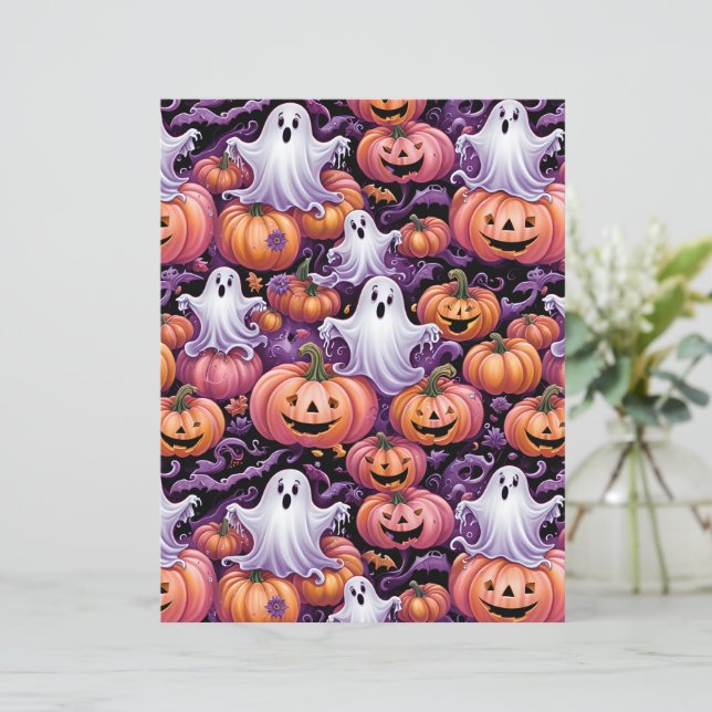 Lámina Cute Spooky Ghosts & Jack-o'-Lantern Pattern Paper (Anverso de pie)