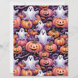 Lámina Cute Spooky Ghosts & Jack-o'-Lantern Pattern Paper