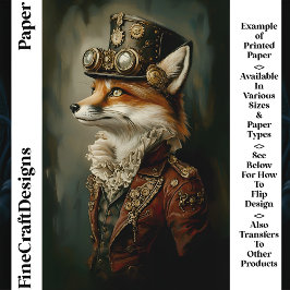 Lámina Cute Steampunk Fox Portrait CJ7 Scrapbook Paper