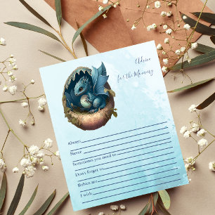 Lámina Cute Watercolor Blue Dragon Baby Shower