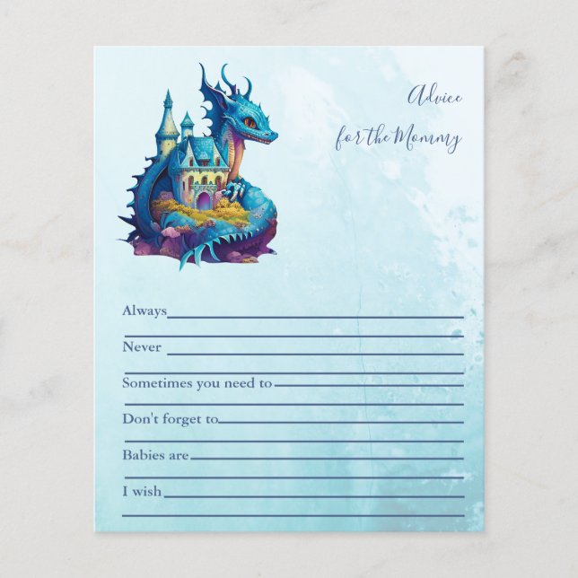 Lámina Cute Watercolor Blue Dragon Baby Shower (Anverso)