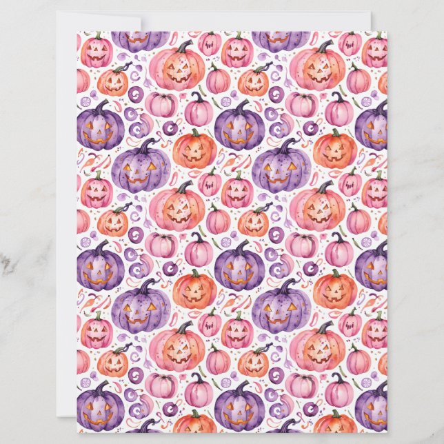 Lámina Cute Watercolor Pastel Halloween Pumpkin Paper (Anverso)