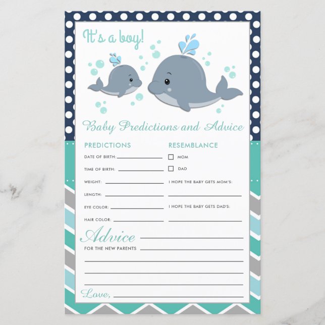 Lámina Cute Whale Shower Baby Predictions and Advance Car (Anverso)